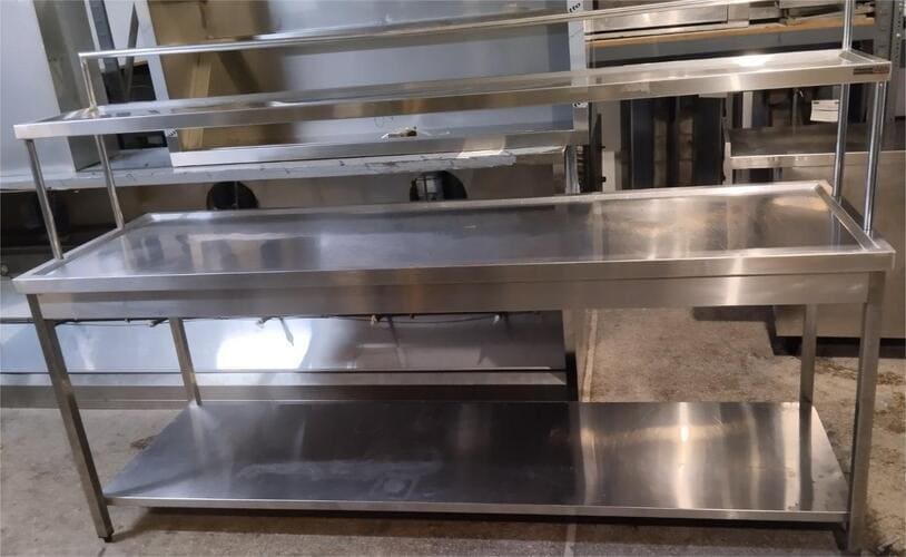 Τραπέζι Ανοξείδωτο Λαντζωτό Με Ράφι 231x70x120Cm Μεταχειρισμένο